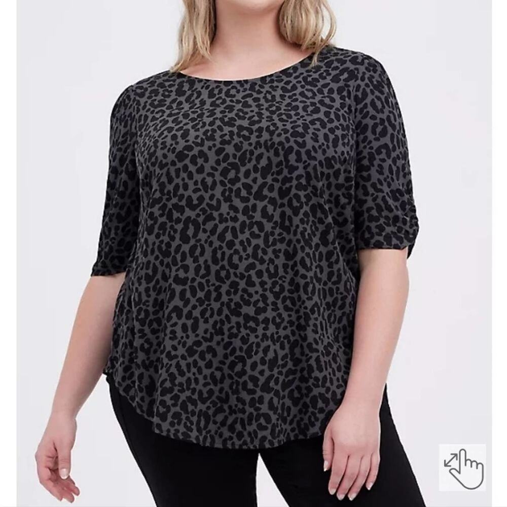 Torrid RUCHED SLEEVE BLOUSE - TEXTURED CREPE LEOPARD BLACK new!!!
